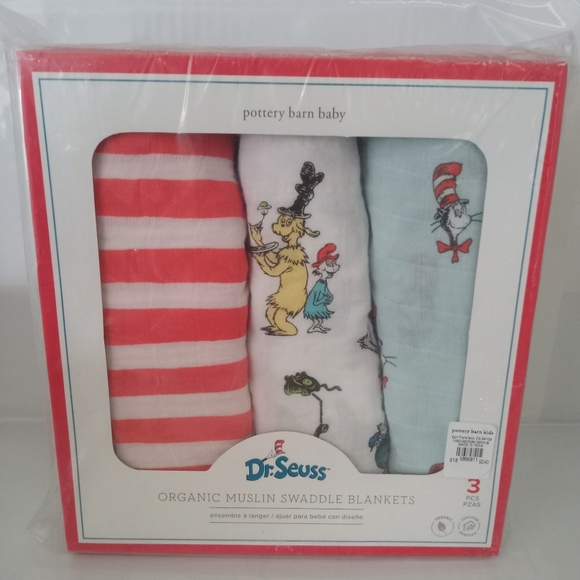 POTTERY BARN: Dr. Seuss™ Organic Muslin Swaddle Set (3) - Picture 2 of 4